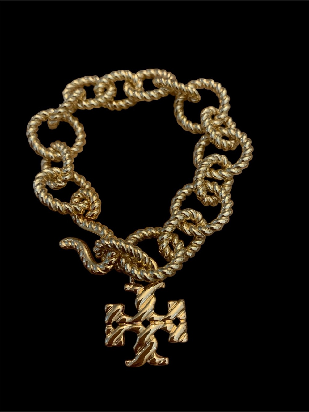 Tory Burch Twisted Rope Link Bracelet with Gold Logo Charm